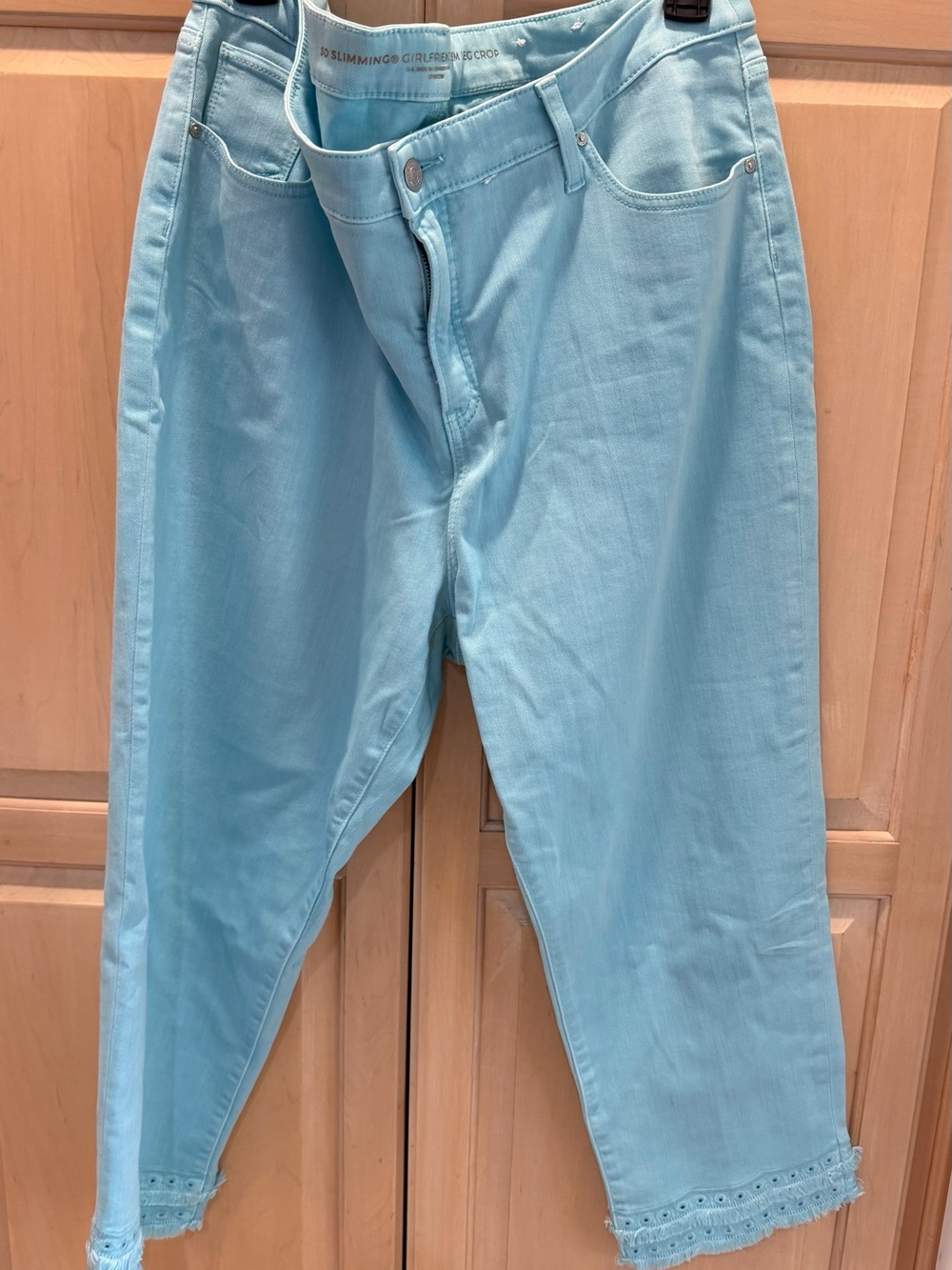 Chico's Pale Aqua Cropped Ankle Pants with Eyelet Trim